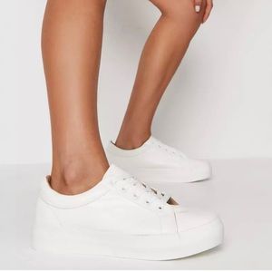 White Flatform Faux Leather Sneakers